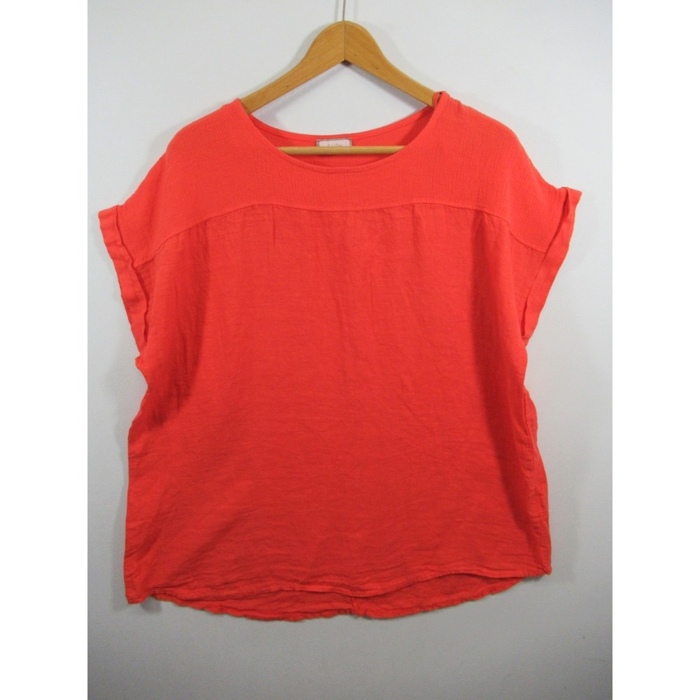 Saiph Lab Linen Blouse Plus Size 2X Orange Cap Sleeve Lagenlook Beachy